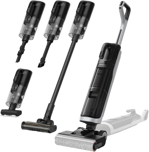 DREAME H14 Dual Nass-Trockensauger 5-in-1, clevere Dosierung, flaches Design, 60 °C Bürstenreinigung, 5 Min.Trocknung bei 60 °C, GlideWheel, 18.000Pa Saugkraft, Schaber zur Entwirrung, LED-Bürstenkopf