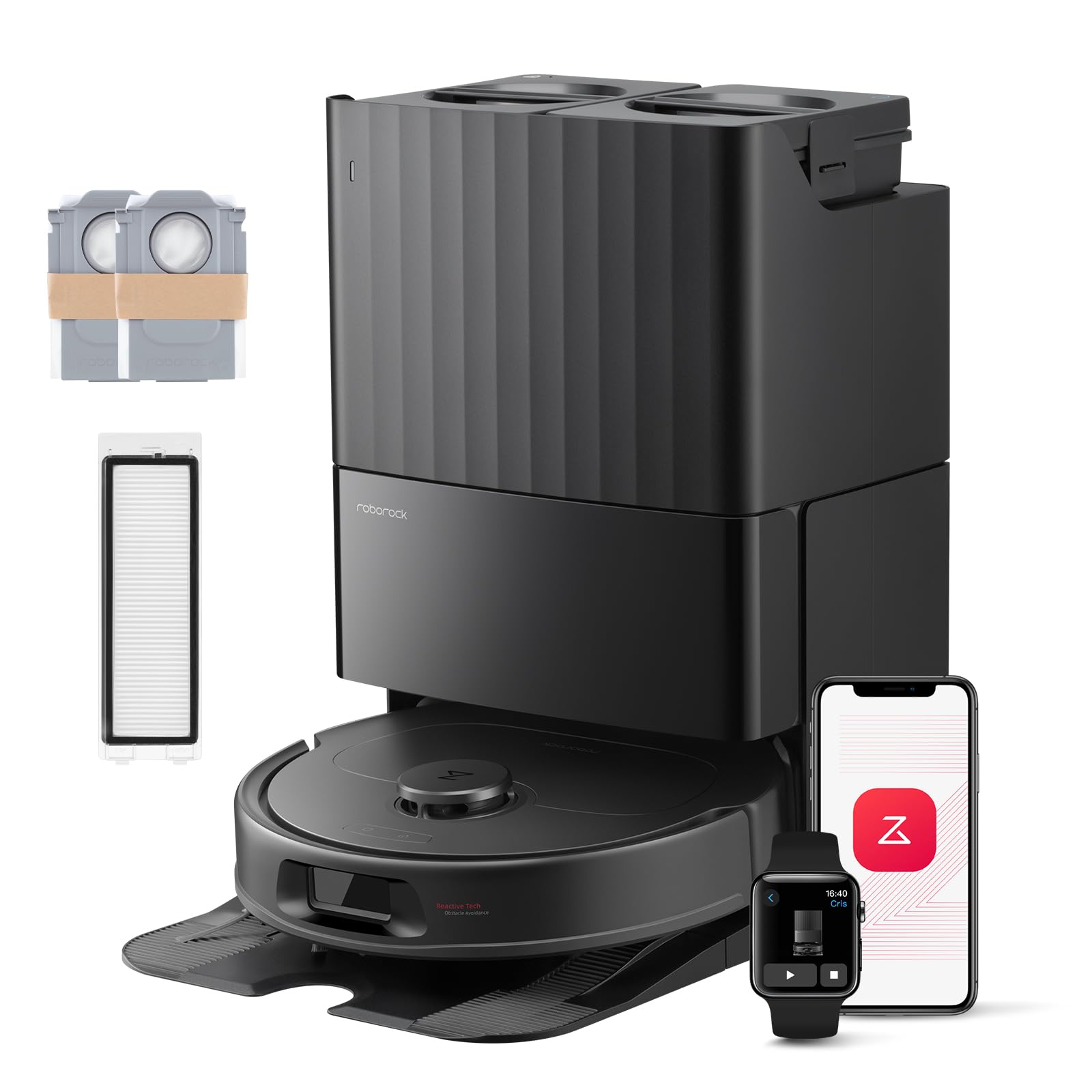 roborock Qrevo S Pro Saugroboter mit Wischfunktion, verbessert von QV 35A, 18.500 Pa, 75 °C Heißwasser-Moppreinigung, Anti-Tangle System, Reactive Tech Hindernisvermeidung, All-in-One Dock (Schwarz)