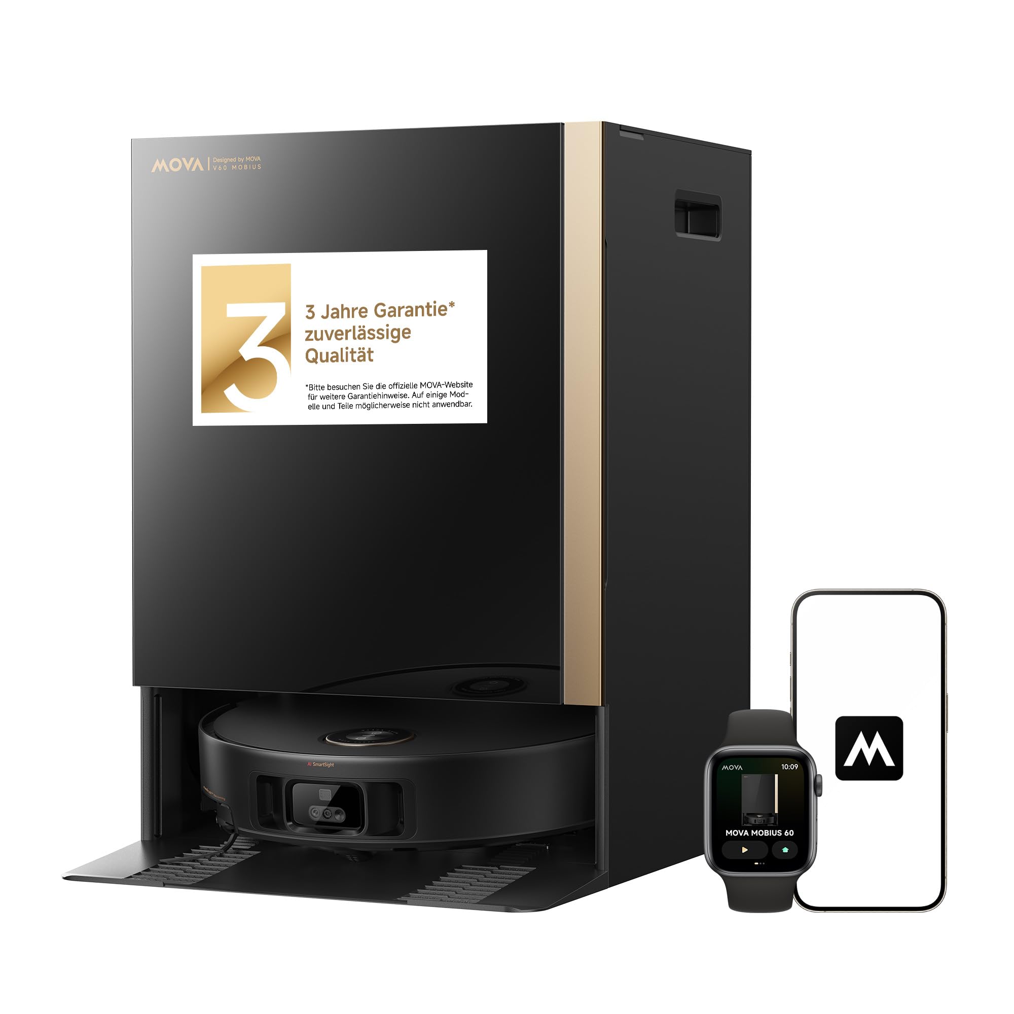 Mova V70 Ultra Complete X Saugroboter, MaxiReachX-Doppelverlängerung Seitenbürste & Mopp, 40.000 Pa Saugkraft, 15N Abwärtsdruck & 300 U/min Wischen, 9 cm Hindernisüberwindung, EcoCyclone-Staubbehälter