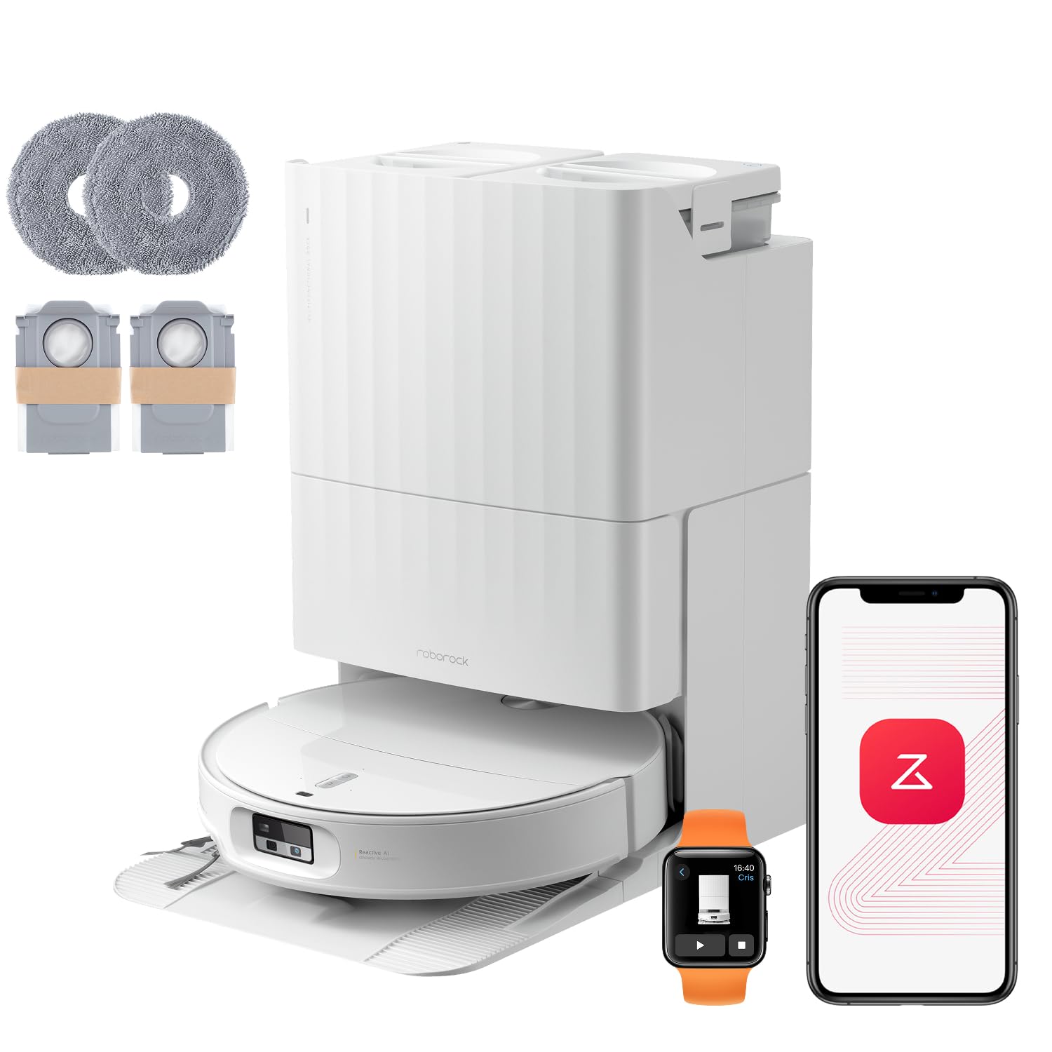 roborock Qrevo Edge 2 Saugroboter mit Wischfunktion&Hebarem Wischmopp, 25.000 Pa, Anti-Tangle, ultraflach 7,98 cm, 80 °C Heißwasser-Moppwäsche, FlexiArm-Technologie, AI-Hinderniserkennung(Weiß)
