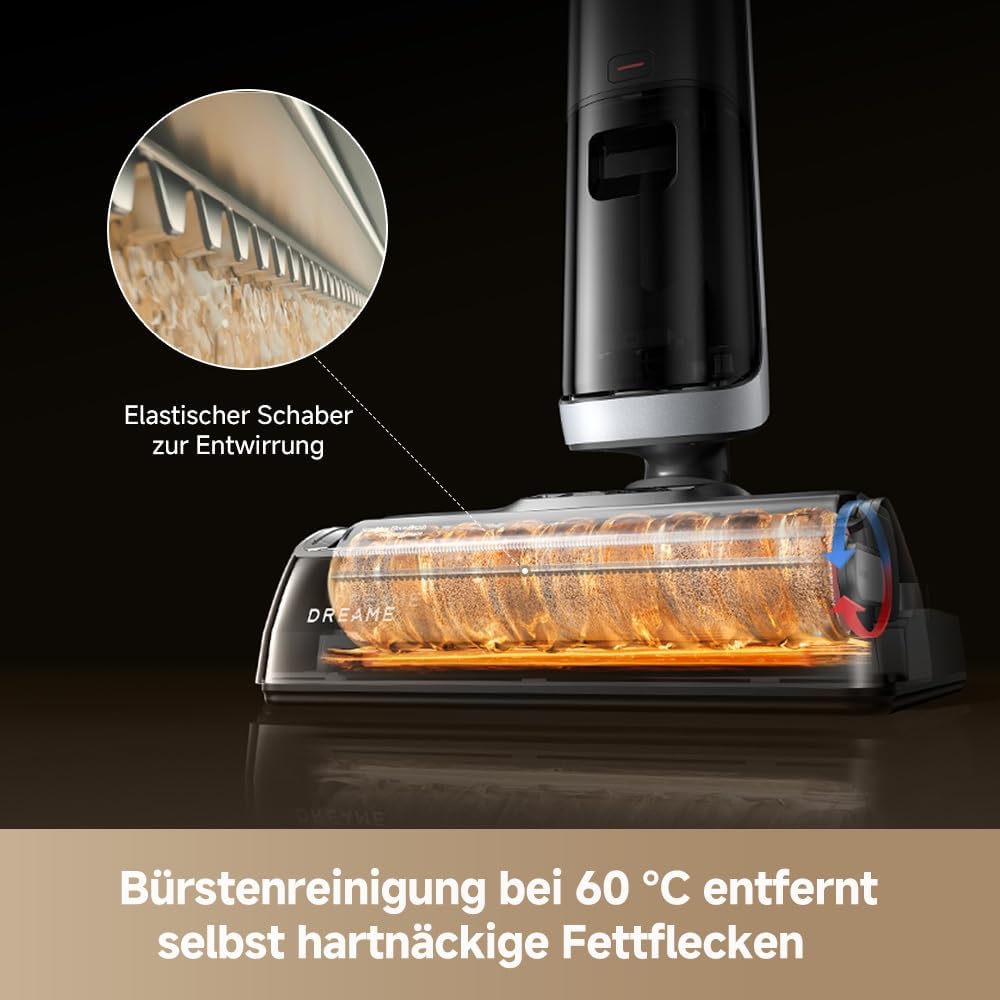 DREAME H14 Dual Nass-Trockensauger 5-in-1, clevere Dosierung, flaches Design, 60 °C Bürstenreinigung, 5 Min.Trocknung bei 60 °C, GlideWheel, 18.000Pa Saugkraft, Schaber zur Entwirrung, LED-Bürstenkopf