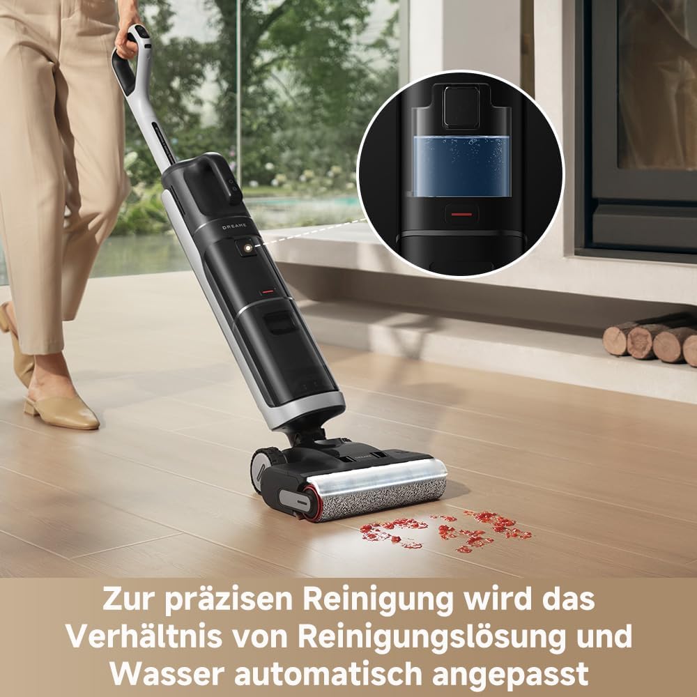 DREAME H14 Dual Nass-Trockensauger 5-in-1, clevere Dosierung, flaches Design, 60 °C Bürstenreinigung, 5 Min.Trocknung bei 60 °C, GlideWheel, 18.000Pa Saugkraft, Schaber zur Entwirrung, LED-Bürstenkopf