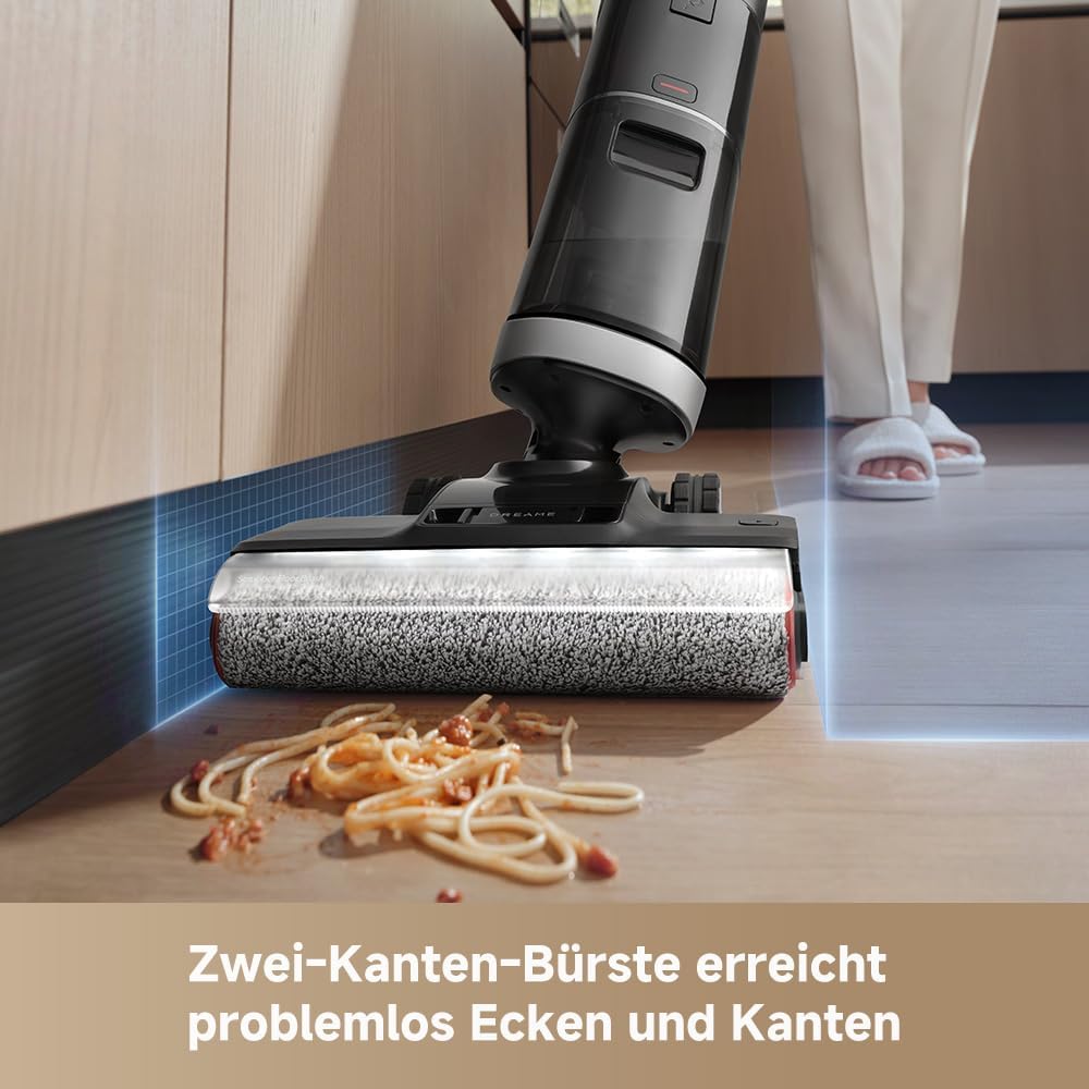 DREAME H14 Dual Nass-Trockensauger 5-in-1, clevere Dosierung, flaches Design, 60 °C Bürstenreinigung, 5 Min.Trocknung bei 60 °C, GlideWheel, 18.000Pa Saugkraft, Schaber zur Entwirrung, LED-Bürstenkopf