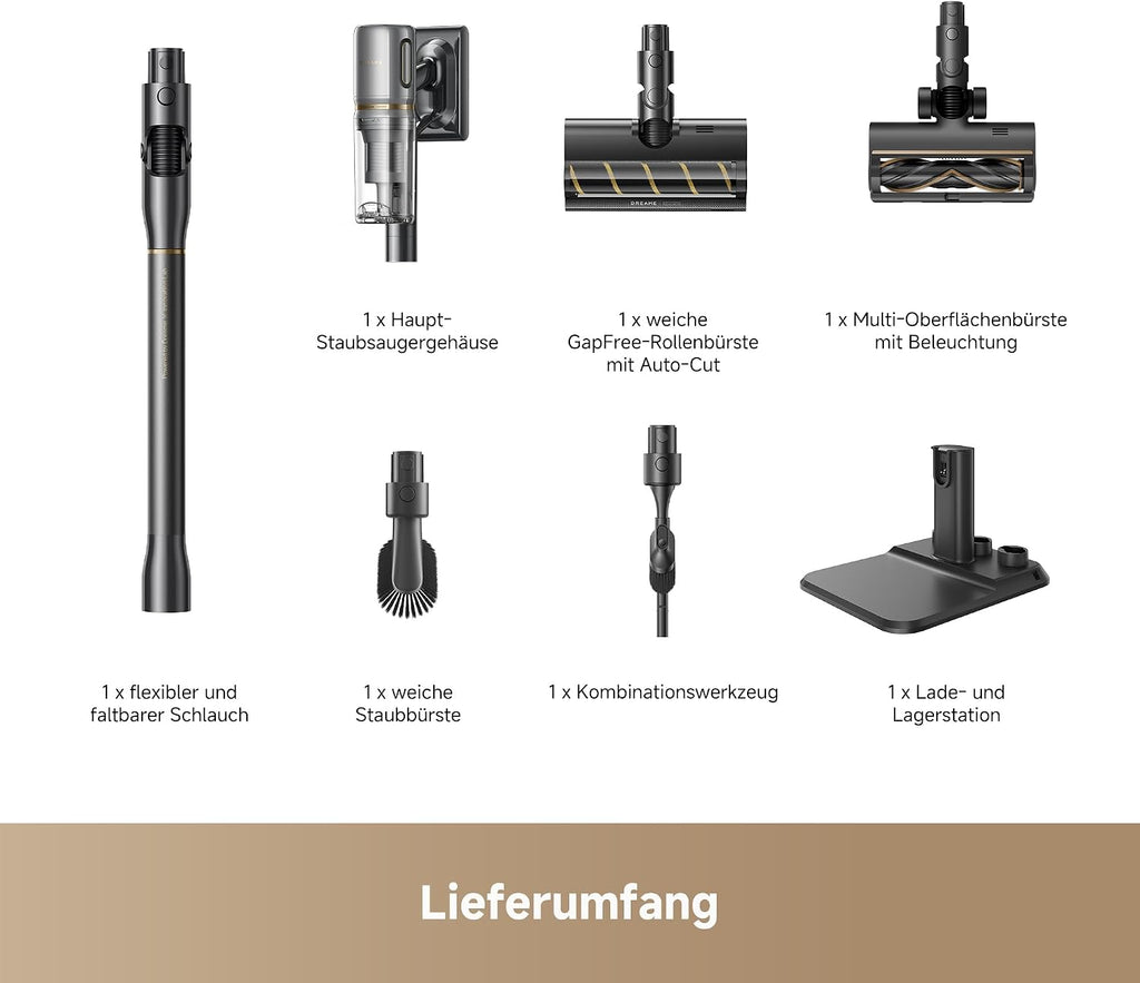 dreame V20 Pro-A Kabelloser Staubsauger, Kantenreinigung 0 mm, ohne Verheddern, für Hartböden und Teppiche, 24.000PA / 210 AW, 90 Min. maximale Laufzeit, Filterung 99,99%, entfernt Tierhaare