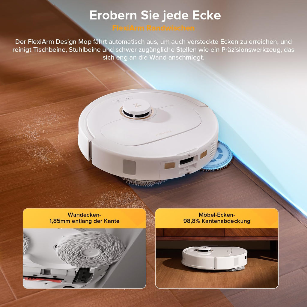 roborock Qrevo S5V Saugroboter mit Wischfunktion&Hebarem Wischmopp, 12.000Pa Saugkraft, Zero-Tangle System, Warmlufttrocknung, Intelligente Hindernisvermeidung, Multifunktions-Dockingstation (Weiß)