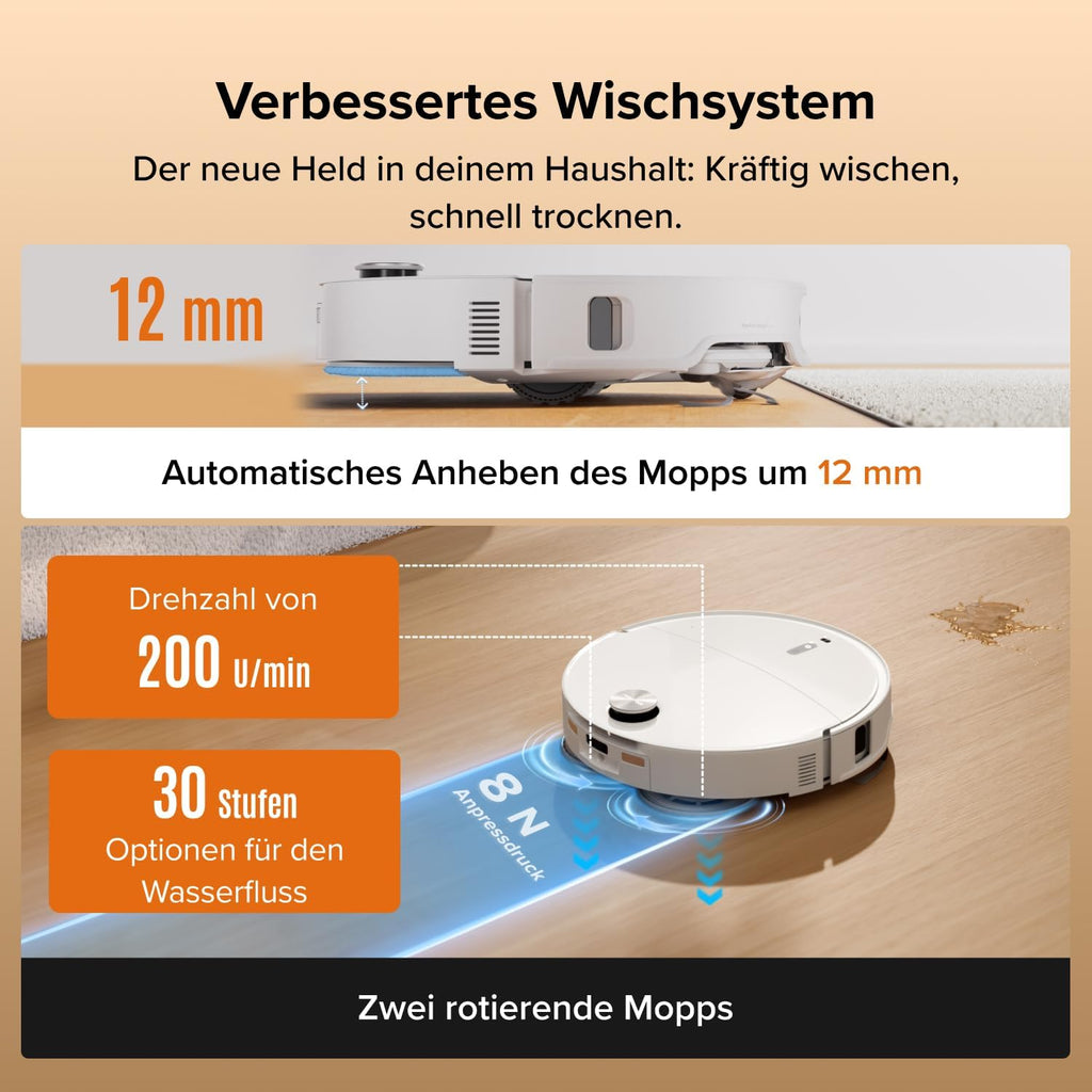 roborock Qrevo Edge 2 Saugroboter mit Wischfunktion&Hebarem Wischmopp, 25.000 Pa, Anti-Tangle, ultraflach 7,98 cm, 80 °C Heißwasser-Moppwäsche, FlexiArm-Technologie, AI-Hinderniserkennung(Weiß)
