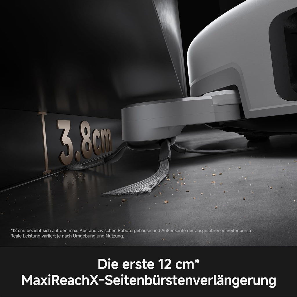 Mova V70 Ultra Complete X Saugroboter, MaxiReachX-Doppelverlängerung Seitenbürste & Mopp, 40.000 Pa Saugkraft, 15N Abwärtsdruck & 300 U/min Wischen, 9 cm Hindernisüberwindung, EcoCyclone-Staubbehälter