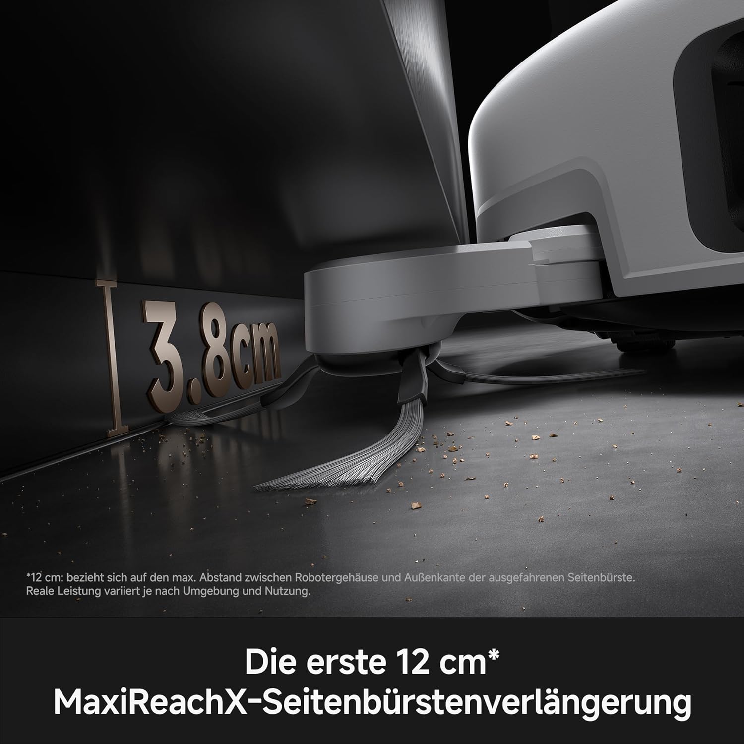 Mova V70 Ultra Complete X Saugroboter, MaxiReachX-Doppelverlängerung Seitenbürste & Mopp, 40.000 Pa Saugkraft, 15N Abwärtsdruck & 300 U/min Wischen, 9 cm Hindernisüberwindung, EcoCyclone-Staubbehälter