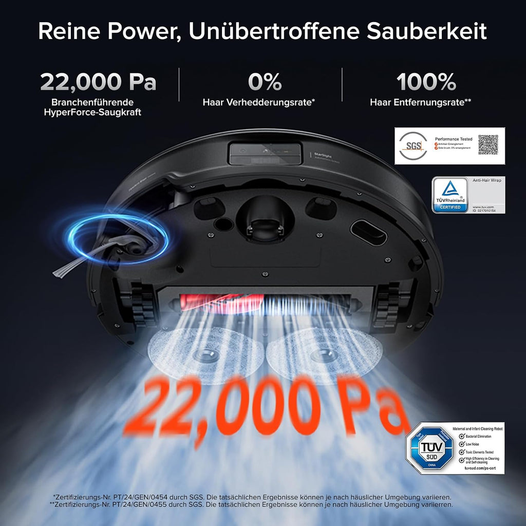 roborock Saros 10R Saugroboter mit Wischfunktion&angebbarem Wischmopp, 22,000 Pa, 7,98cm Ultra-Slim Design, StarSight System 2.0, Zero-Tangle System