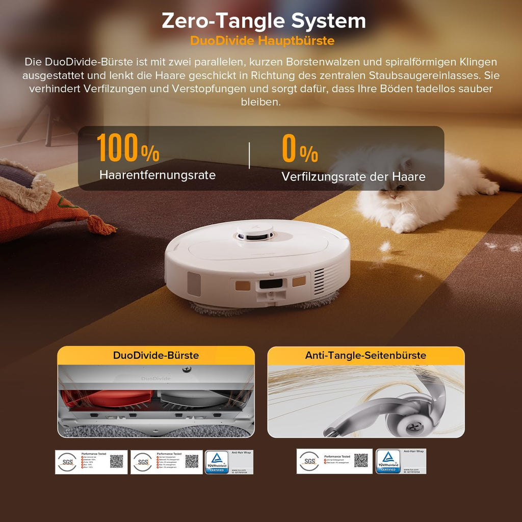 roborock Qrevo S5V Saugroboter mit Wischfunktion&Hebarem Wischmopp, 12.000Pa Saugkraft, Zero-Tangle System, Warmlufttrocknung, Intelligente Hindernisvermeidung, Multifunktions-Dockingstation (Weiß)