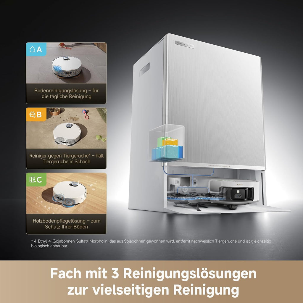 dreame Matrix10 Ultra Saugroboter mit Wischfunktion, Mopp-Wechsel/Selbstreinigung, 30.000Pa, Autom. Entleerung/Nachfüllung,8 cm Hindernisfreiheit, Sprachsteuerung, kein Verheddern