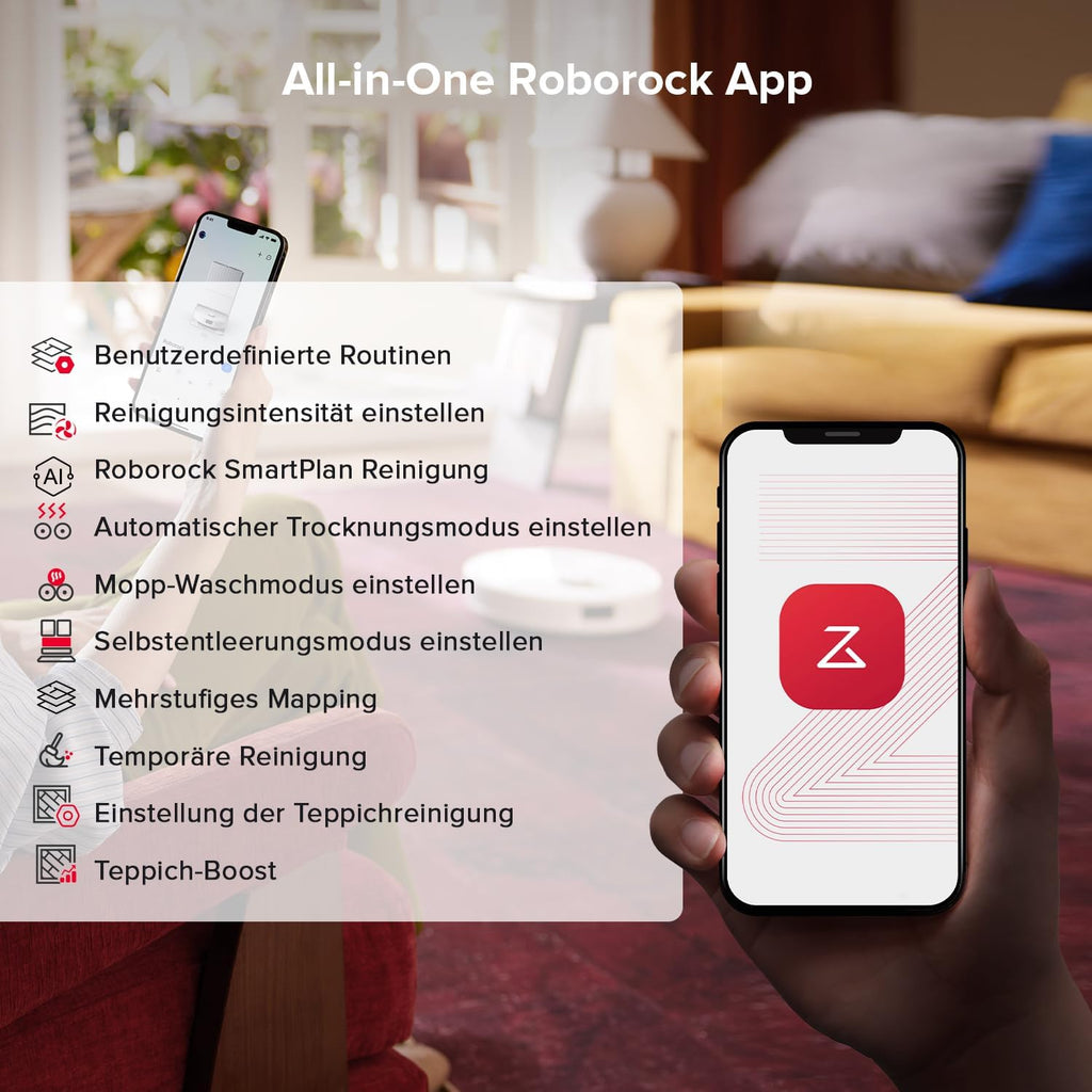 roborock Qrevo S5V Saugroboter mit Wischfunktion&Hebarem Wischmopp, 12.000Pa Saugkraft, Zero-Tangle System, Warmlufttrocknung, Intelligente Hindernisvermeidung, Multifunktions-Dockingstation (Weiß)