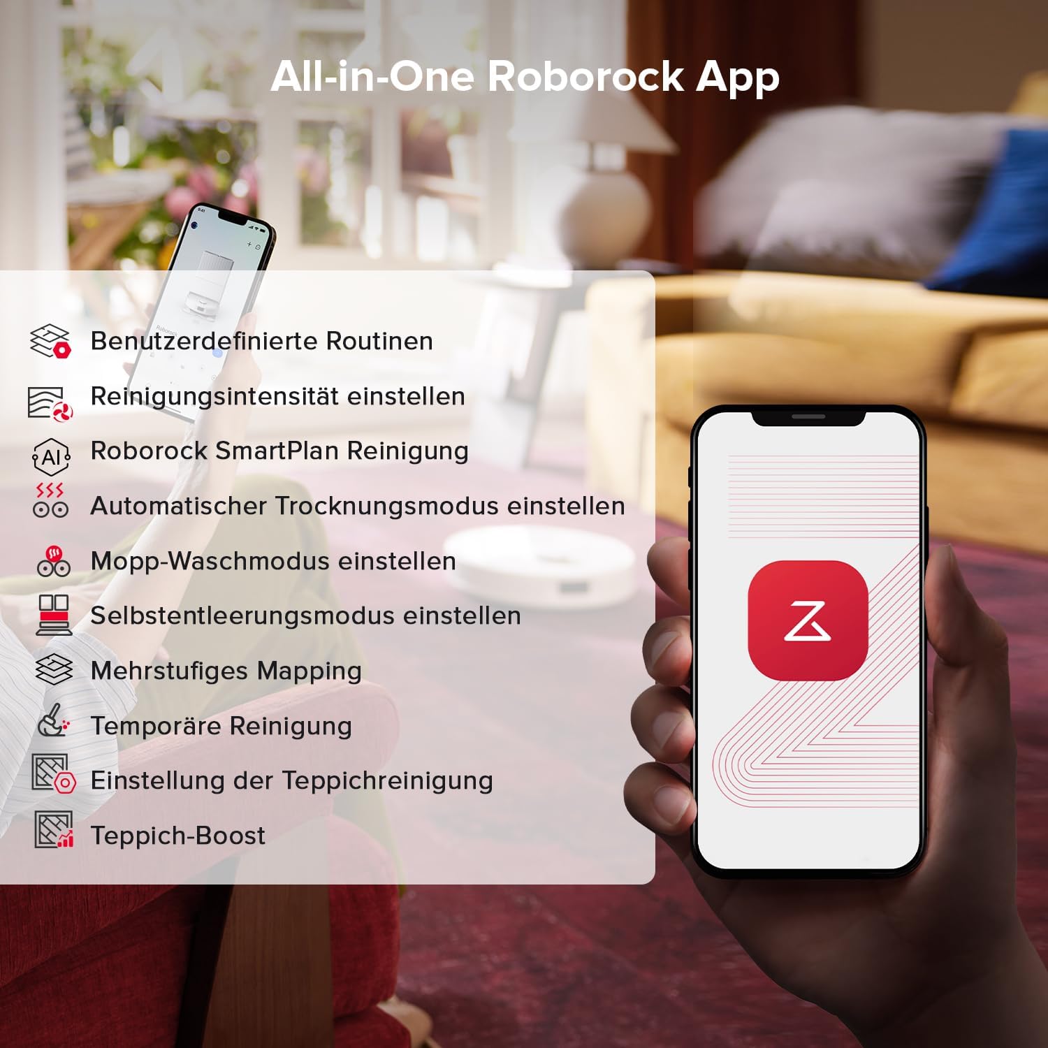 roborock Qrevo S5V Saugroboter mit Wischfunktion&Hebarem Wischmopp, 12.000Pa Saugkraft, Zero-Tangle System, Warmlufttrocknung, Intelligente Hindernisvermeidung, Multifunktions-Dockingstation (Weiß)