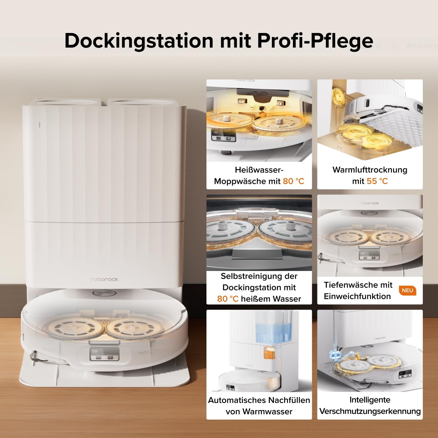 roborock Qrevo Edge 2 Saugroboter mit Wischfunktion&Hebarem Wischmopp, 25.000 Pa, Anti-Tangle, ultraflach 7,98 cm, 80 °C Heißwasser-Moppwäsche, FlexiArm-Technologie, AI-Hinderniserkennung(Weiß)