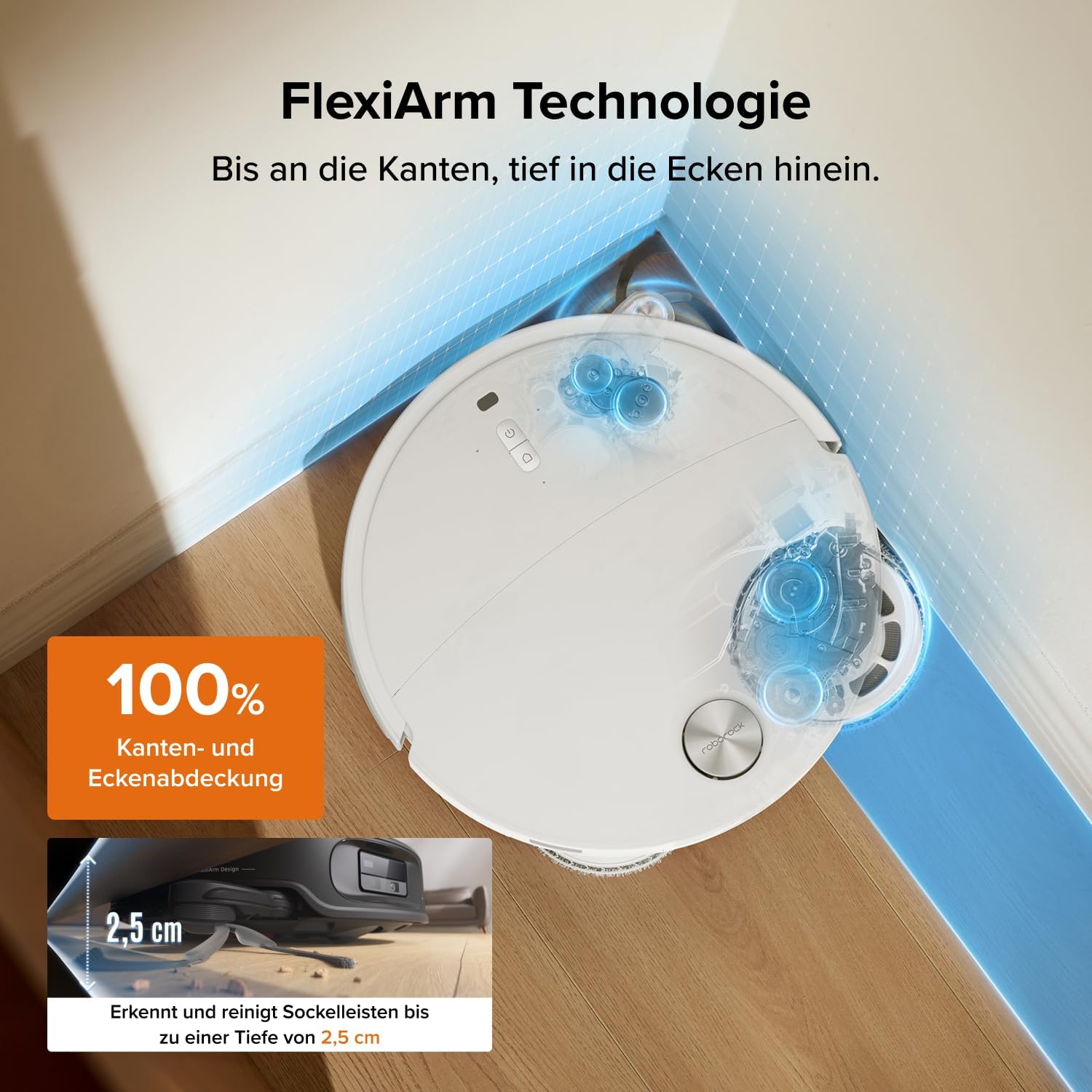 roborock Qrevo Edge 2 Saugroboter mit Wischfunktion&Hebarem Wischmopp, 25.000 Pa, Anti-Tangle, ultraflach 7,98 cm, 80 °C Heißwasser-Moppwäsche, FlexiArm-Technologie, AI-Hinderniserkennung(Weiß)