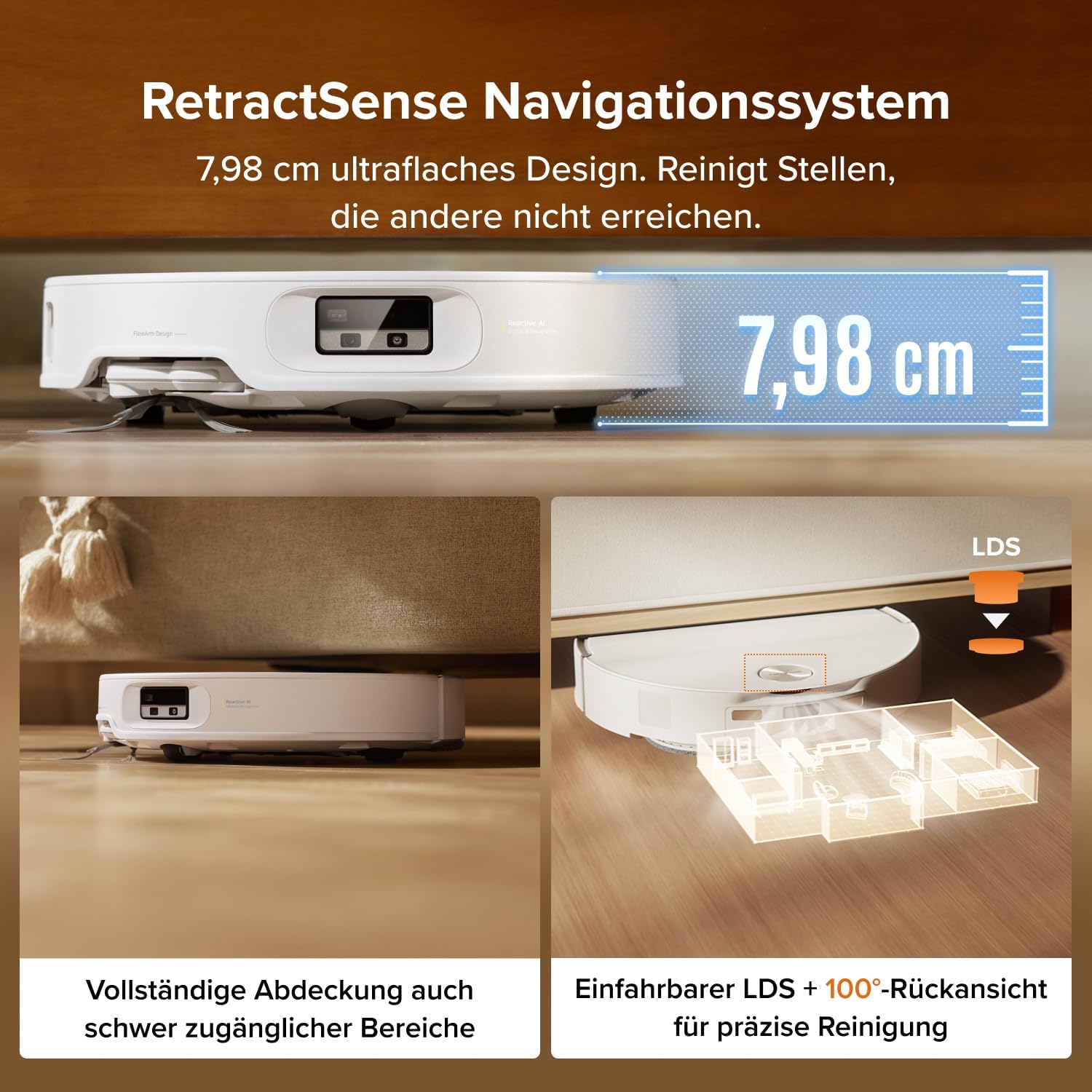 roborock Qrevo Edge 2 Saugroboter mit Wischfunktion&Hebarem Wischmopp, 25.000 Pa, Anti-Tangle, ultraflach 7,98 cm, 80 °C Heißwasser-Moppwäsche, FlexiArm-Technologie, AI-Hinderniserkennung(Weiß)