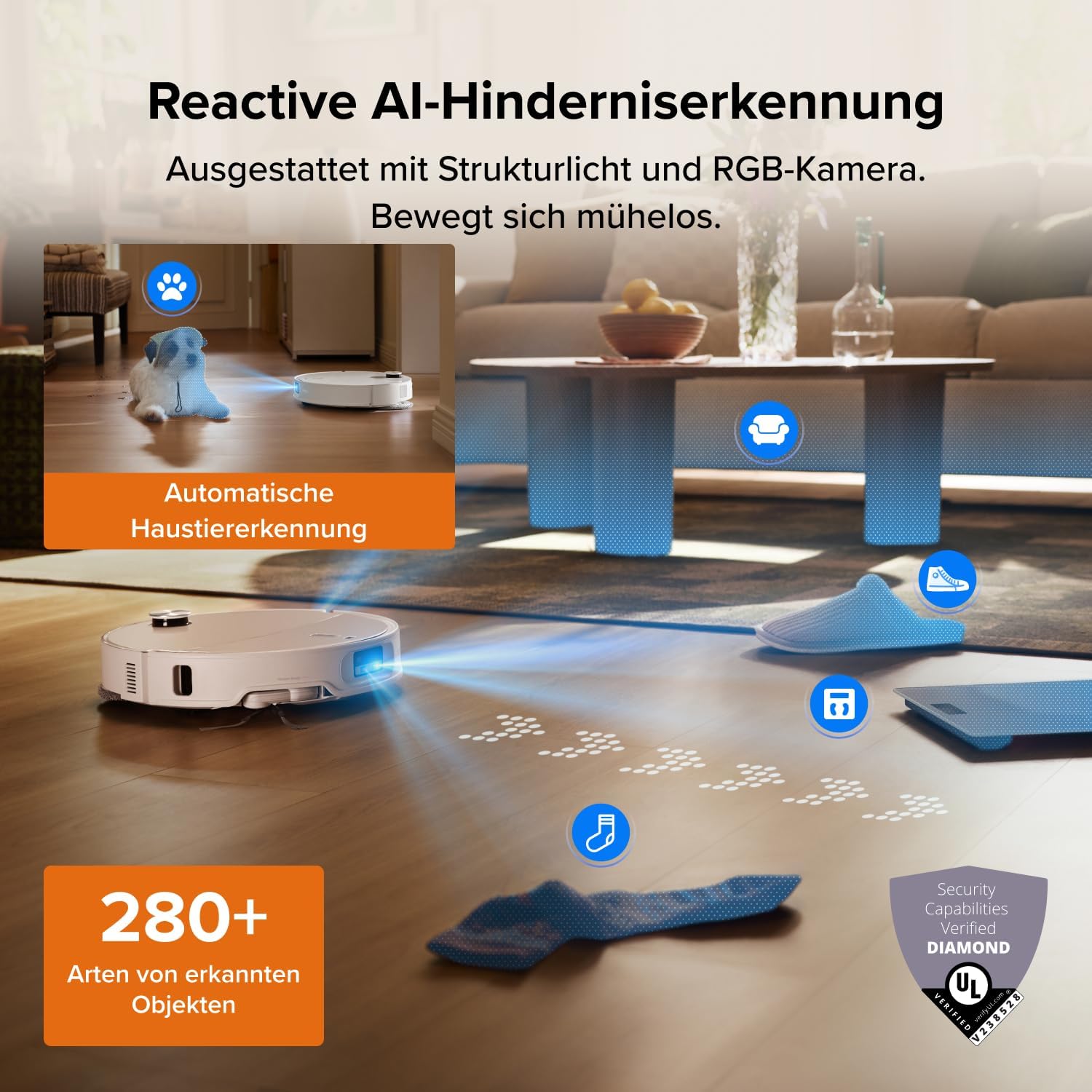 roborock Qrevo Edge 2 Saugroboter mit Wischfunktion&Hebarem Wischmopp, 25.000 Pa, Anti-Tangle, ultraflach 7,98 cm, 80 °C Heißwasser-Moppwäsche, FlexiArm-Technologie, AI-Hinderniserkennung(Weiß)