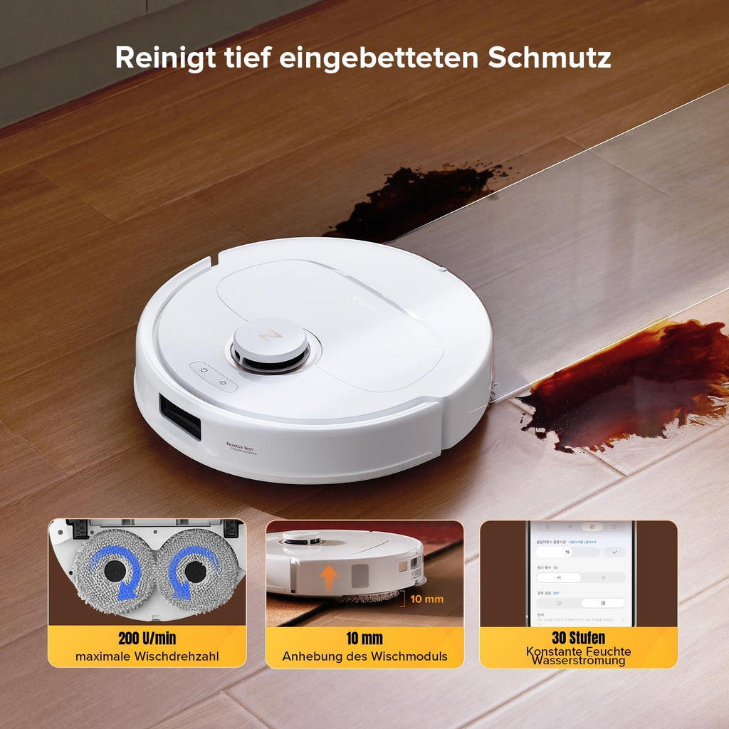 roborock Qrevo S5V Saugroboter mit Wischfunktion&Hebarem Wischmopp, 12.000Pa Saugkraft, Zero-Tangle System, Warmlufttrocknung, Intelligente Hindernisvermeidung, Multifunktions-Dockingstation (Weiß)