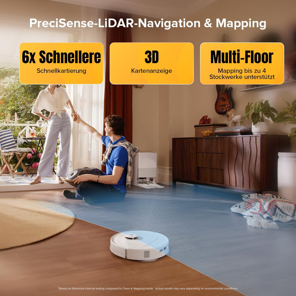 roborock Qrevo S5V Saugroboter mit Wischfunktion&Hebarem Wischmopp, 12.000Pa Saugkraft, Zero-Tangle System, Warmlufttrocknung, Intelligente Hindernisvermeidung, Multifunktions-Dockingstation (Weiß)
