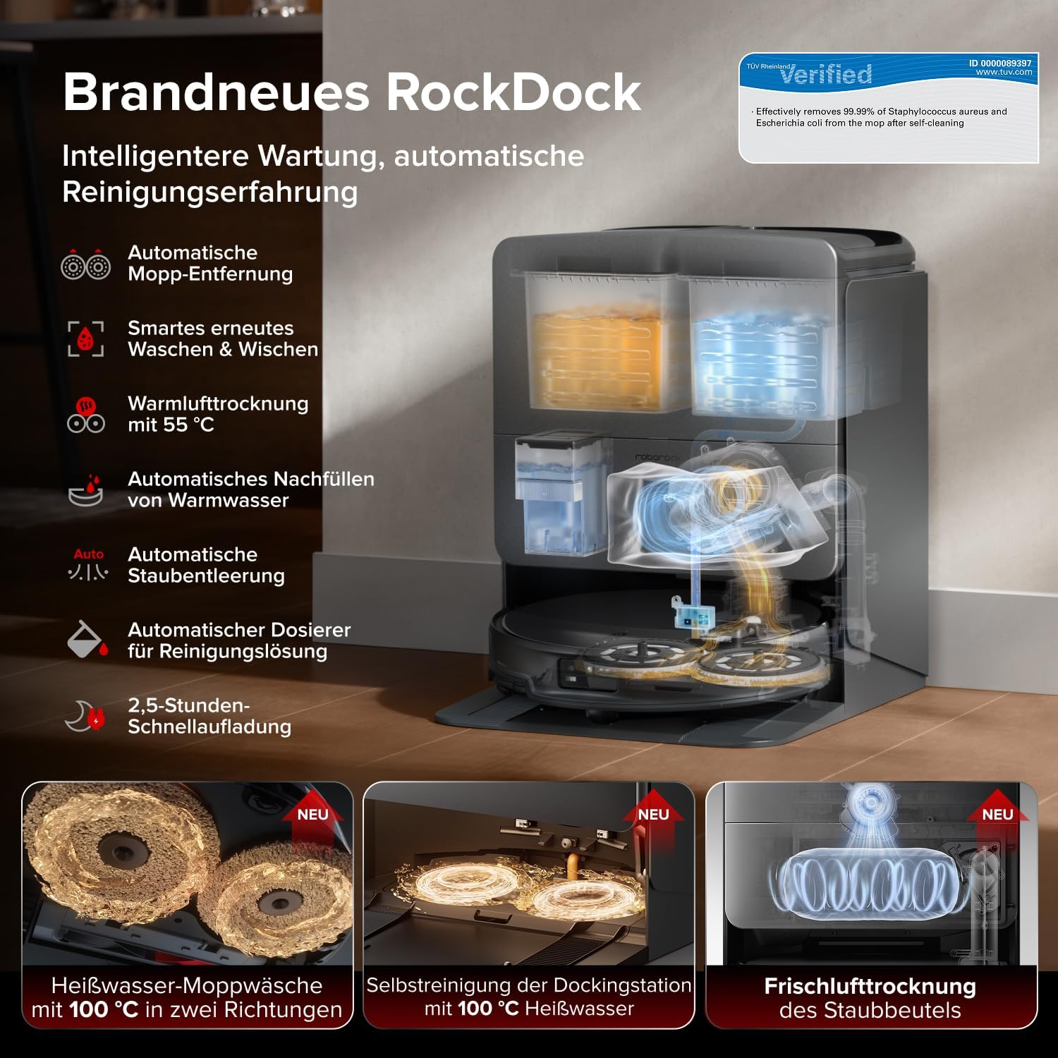 roborock Saros 20 Saugroboter mit Wischfunktion&angebbarem Wischmopp, AdaptiLift Chassis 3.0, 36.000 Pa Saugkraft, Autonomes StarSight System 2.0, DirTect-Technologie, Brandneues RockDock