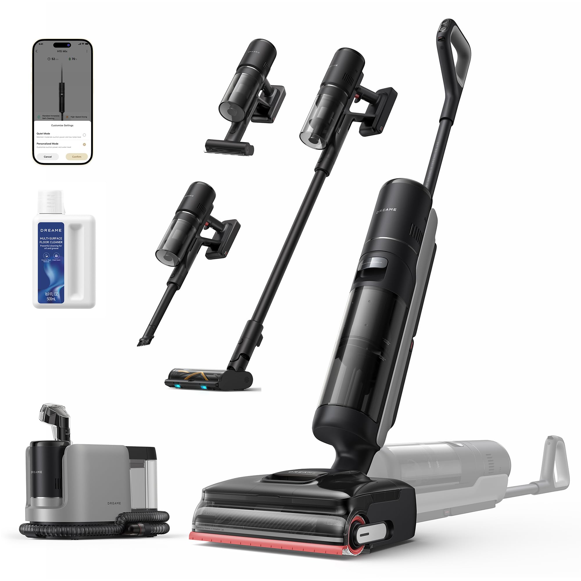 dreame H15 Pro Heat Nass- und Trockensauger, 85° C Wasser, GapFree AI-Roboterarm, RGB-Erkennung, 22.000 Pa Saugleistung, Haarentwirrung, 100° C Bürstenreinigung, 5 Min. 90° C Trocknung, App-Steuerung
