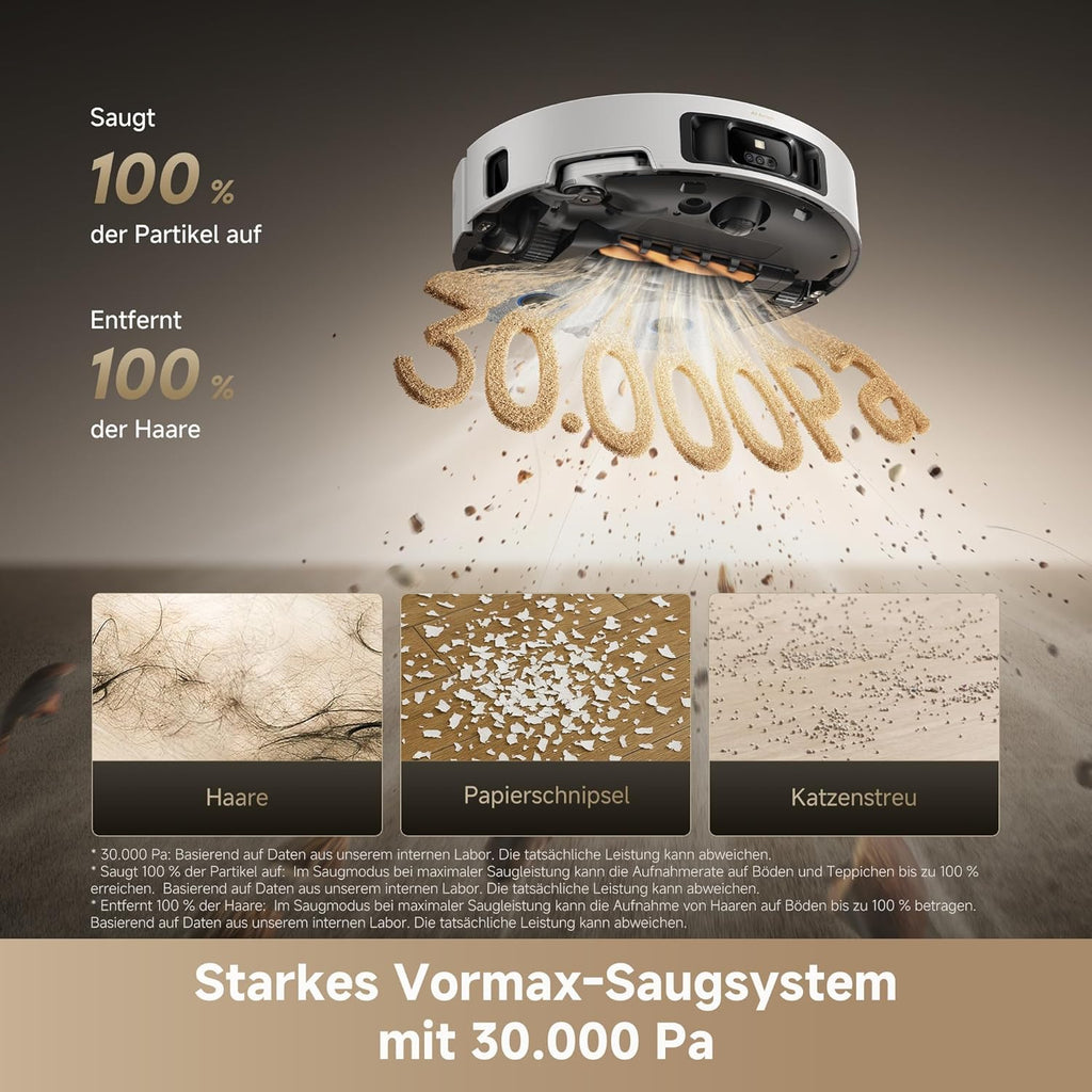 dreame Matrix10 Ultra Saugroboter mit Wischfunktion, Mopp-Wechsel/Selbstreinigung, 30.000Pa, Autom. Entleerung/Nachfüllung,8 cm Hindernisfreiheit, Sprachsteuerung, kein Verheddern