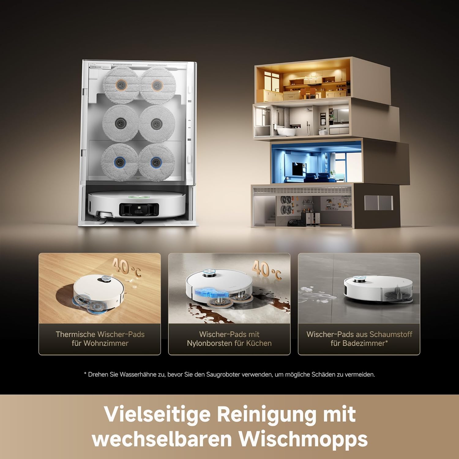 dreame Matrix10 Ultra Saugroboter mit Wischfunktion, Mopp-Wechsel/Selbstreinigung, 30.000Pa, Autom. Entleerung/Nachfüllung,8 cm Hindernisfreiheit, Sprachsteuerung, kein Verheddern