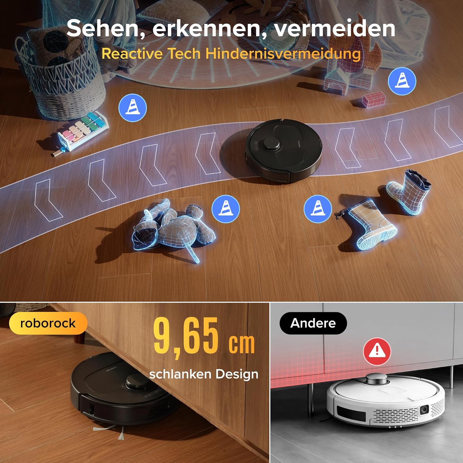 roborock Qrevo S Pro Saugroboter mit Wischfunktion, verbessert von QV 35A, 18.500 Pa, 75 °C Heißwasser-Moppreinigung, Anti-Tangle System, Reactive Tech Hindernisvermeidung, All-in-One Dock (Schwarz)