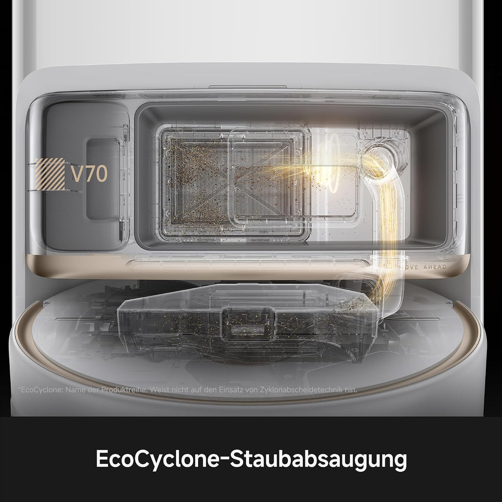 Mova V70 Ultra Complete X Saugroboter, MaxiReachX-Doppelverlängerung Seitenbürste & Mopp, 40.000 Pa Saugkraft, 15N Abwärtsdruck & 300 U/min Wischen, 9 cm Hindernisüberwindung, EcoCyclone-Staubbehälter