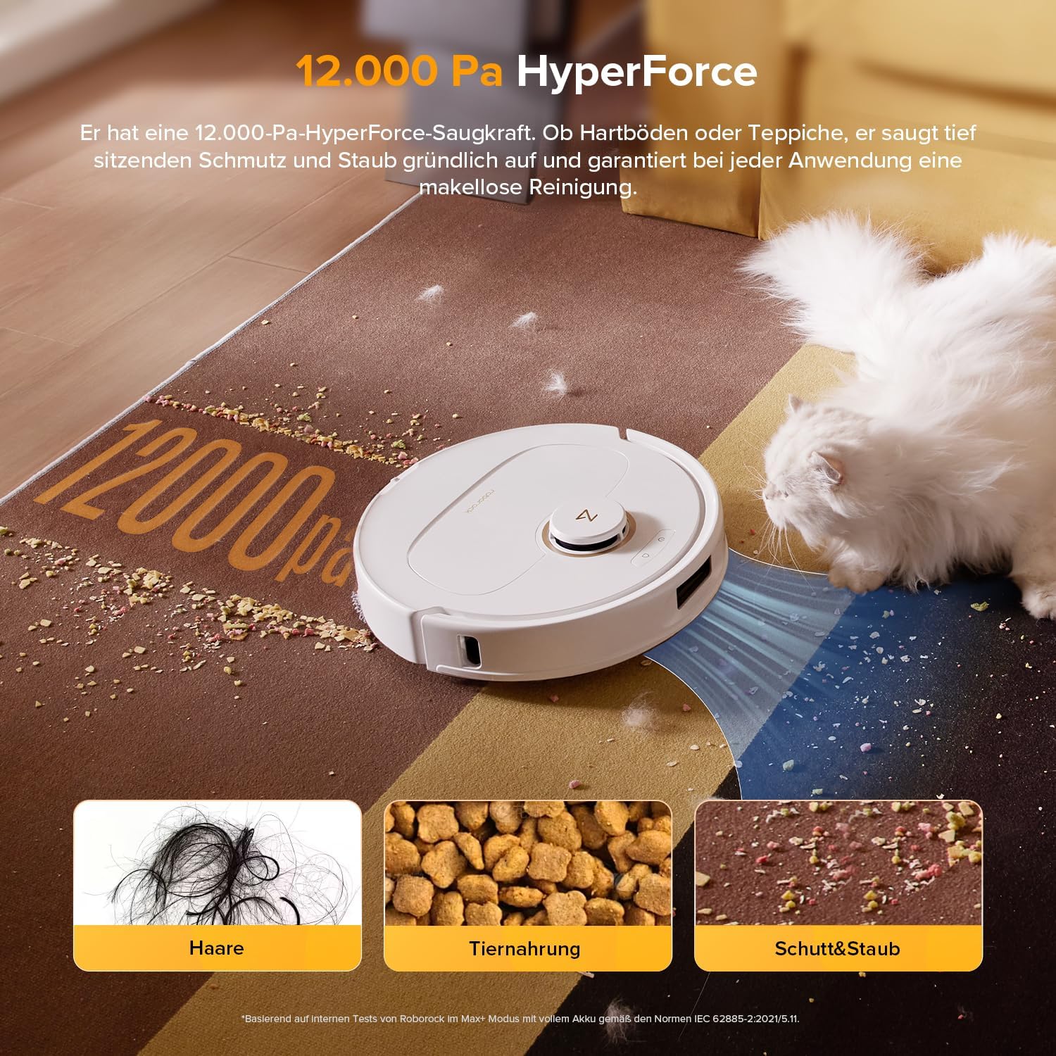 roborock Qrevo S5V Saugroboter mit Wischfunktion&Hebarem Wischmopp, 12.000Pa Saugkraft, Zero-Tangle System, Warmlufttrocknung, Intelligente Hindernisvermeidung, Multifunktions-Dockingstation (Weiß)
