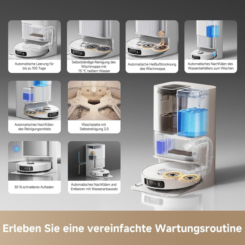 dreame L40 Ultra AE Saugroboter mit Wischfunktion, 19.000 Pa Saugkraft, viele Bürsten und EIN Flexibler Wischmopp, nassen und trockenen Schmutz,Das All-in-1-Dock entleert Staub
