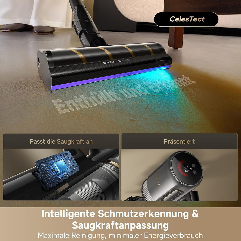 dreame V20 Pro-A Kabelloser Staubsauger, Kantenreinigung 0 mm, ohne Verheddern, für Hartböden und Teppiche, 24.000PA / 210 AW, 90 Min. maximale Laufzeit, Filterung 99,99%, entfernt Tierhaare