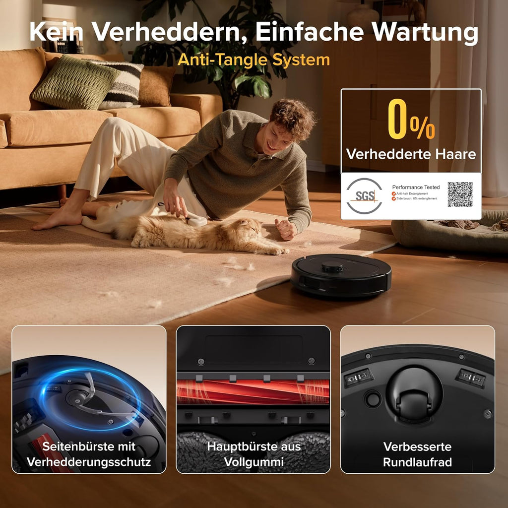 roborock Qrevo S Pro Saugroboter mit Wischfunktion, verbessert von QV 35A, 18.500 Pa, 75 °C Heißwasser-Moppreinigung, Anti-Tangle System, Reactive Tech Hindernisvermeidung, All-in-One Dock (Schwarz)