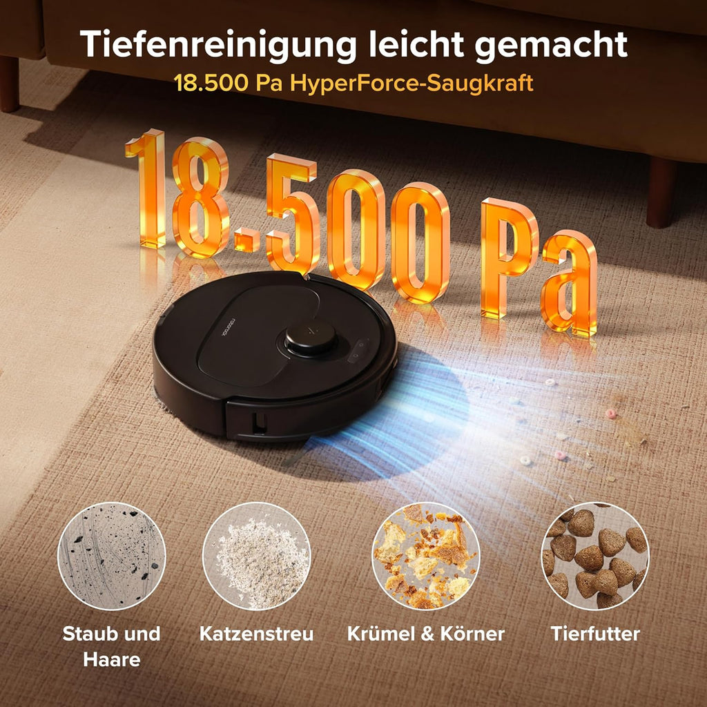 roborock Qrevo S Pro Saugroboter mit Wischfunktion, verbessert von QV 35A, 18.500 Pa, 75 °C Heißwasser-Moppreinigung, Anti-Tangle System, Reactive Tech Hindernisvermeidung, All-in-One Dock (Schwarz)