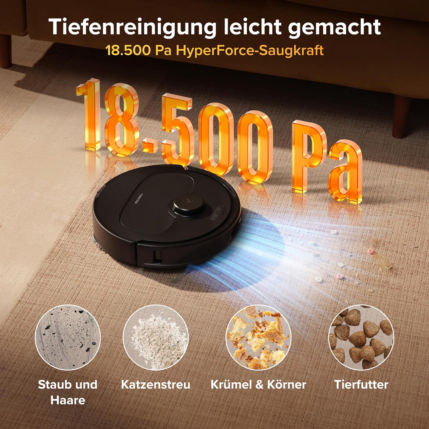 roborock Qrevo S Pro Saugroboter mit Wischfunktion, verbessert von QV 35A, 18.500 Pa, 75 °C Heißwasser-Moppreinigung, Anti-Tangle System, Reactive Tech Hindernisvermeidung, All-in-One Dock (Schwarz)
