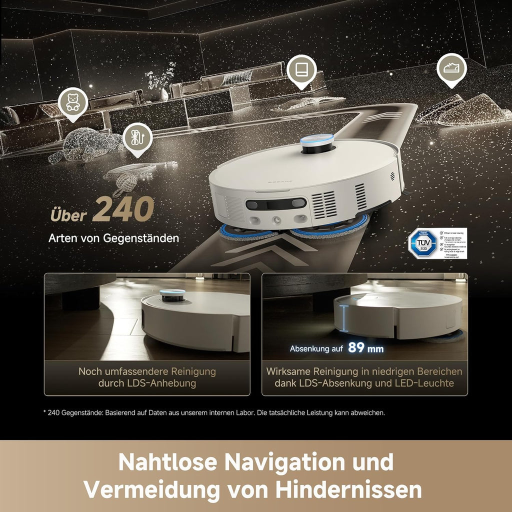 dreame Matrix10 Ultra Saugroboter mit Wischfunktion, Mopp-Wechsel/Selbstreinigung, 30.000Pa, Autom. Entleerung/Nachfüllung,8 cm Hindernisfreiheit, Sprachsteuerung, kein Verheddern