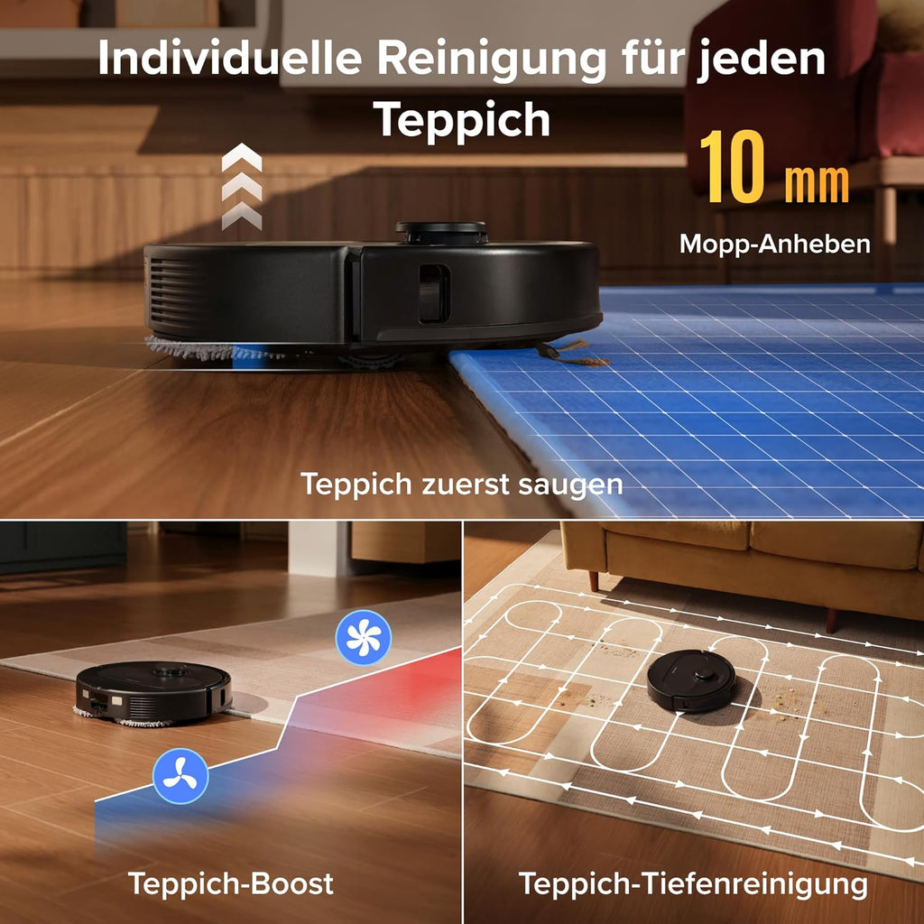 roborock Qrevo S Pro Saugroboter mit Wischfunktion, verbessert von QV 35A, 18.500 Pa, 75 °C Heißwasser-Moppreinigung, Anti-Tangle System, Reactive Tech Hindernisvermeidung, All-in-One Dock (Schwarz)