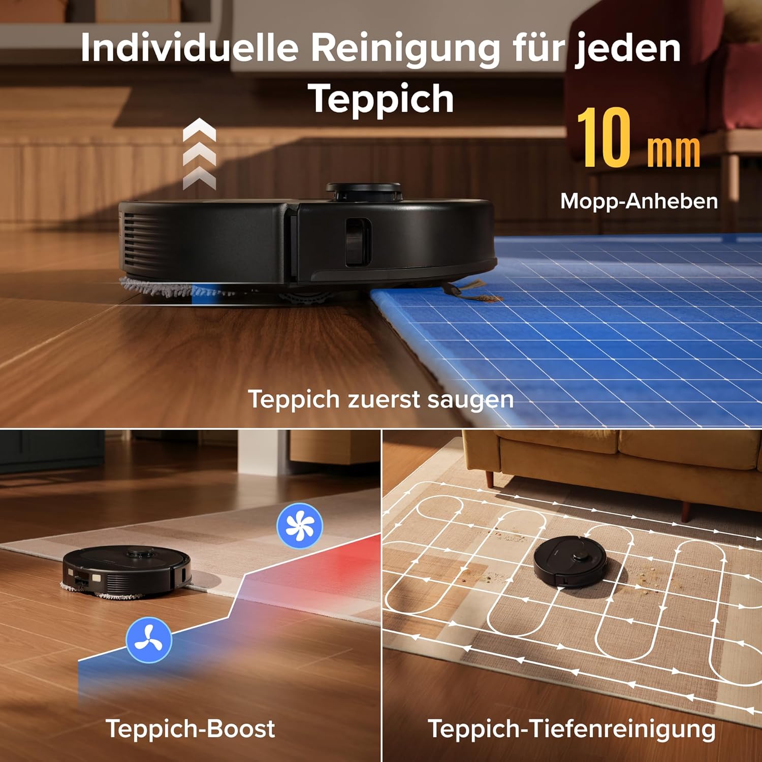 roborock Qrevo S Pro Saugroboter mit Wischfunktion, verbessert von QV 35A, 18.500 Pa, 75 °C Heißwasser-Moppreinigung, Anti-Tangle System, Reactive Tech Hindernisvermeidung, All-in-One Dock (Schwarz)